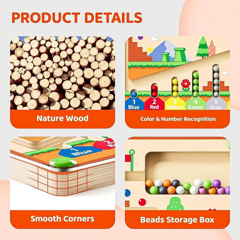 Thủy tinh mạnh mẽ gỗ bảng câu đố màu sắc và số Montessori Maze đồ chơi cho trẻ nhỏ