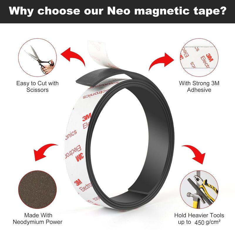 Dải băng nam châm Neodymium linh hoạt cuộn với 3M mạnh lắp bám đệm cho tường DIY