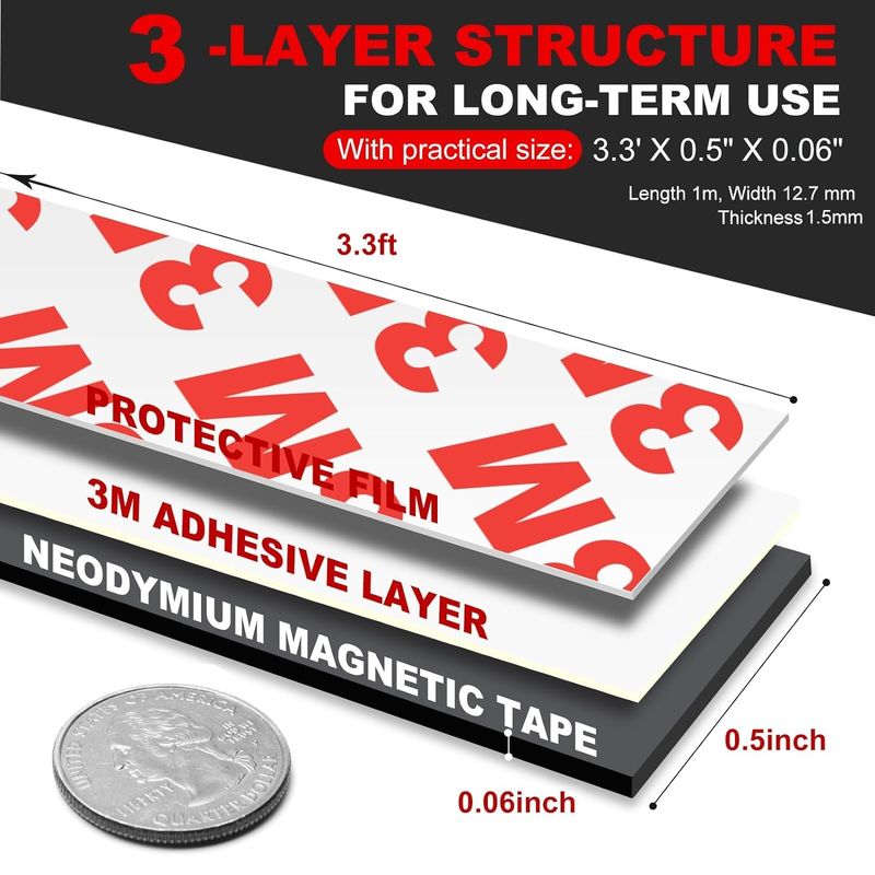 Dải băng nam châm Neodymium linh hoạt cuộn với 3M mạnh lắp bám đệm cho tường DIY