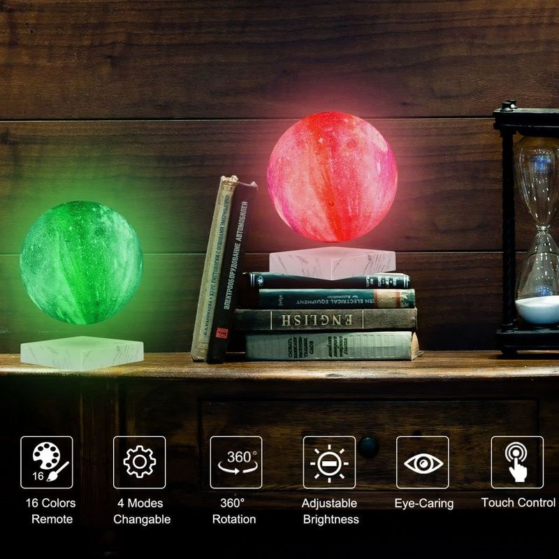 Đèn nhựa xoay Magnetic Levitation Floating Moon Globe với 16 màu 3D