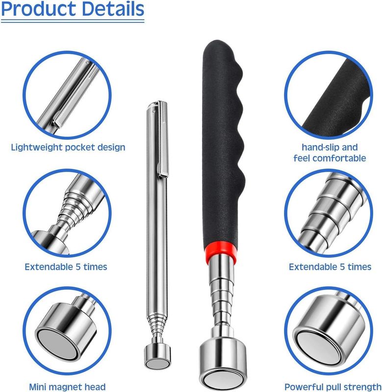 Công cụ lấy đồ với đèn LED Cây đinh từ tính Cây đinh từ tính Chiếc đinh kim loại Công cụ từ tính Cây đinh kính thiên văn
